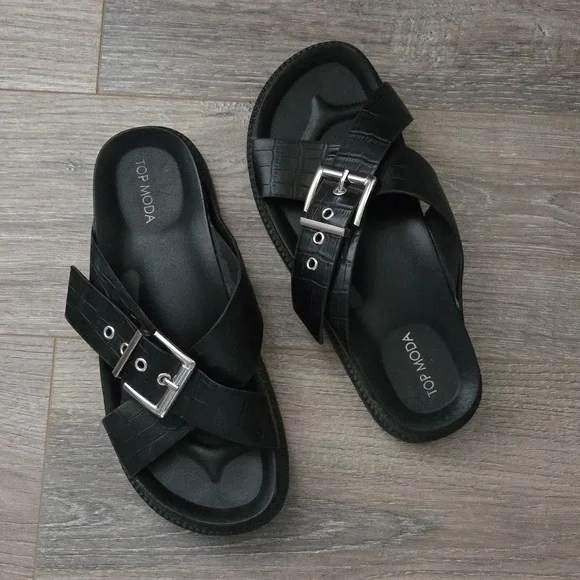 TOP Moda Black Croc-Embossed Sandals - Picture 5 of 8